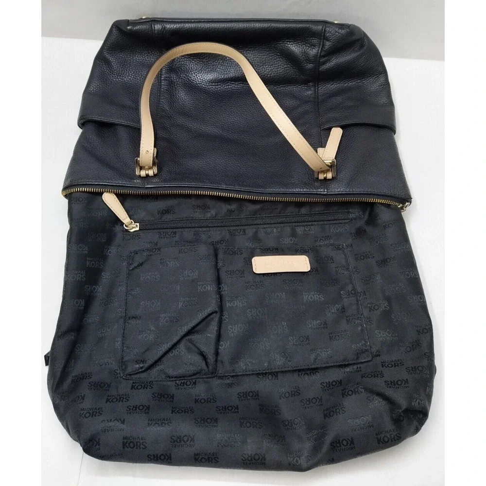 Michael Kors Jet Set Black Leather Double Handles Zipper Closure Tote Bag - Picture 12 of 16